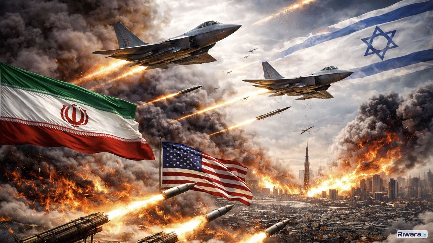 Il;ustrasi perang Iran melawan Amerika Serikat dan Israel, dibuat dengan bantuan AI | Ari Kristyono